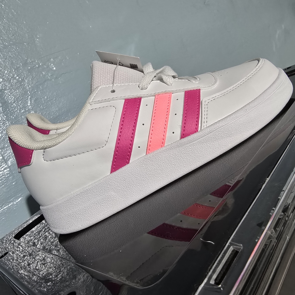 Adidas Women's White Sneakers with Pink Accents
